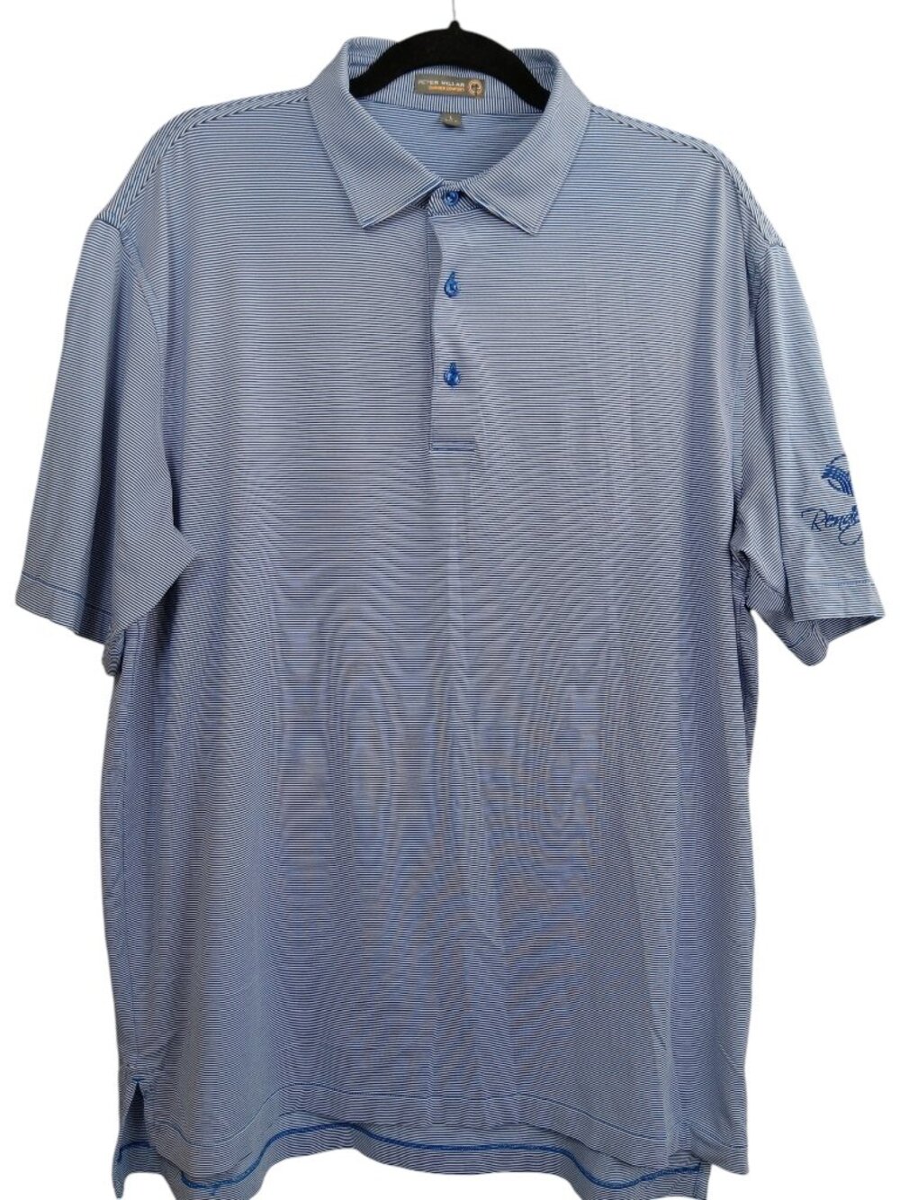 PETER MILLAR Summer Comfort Mens Polo Shirt L Navy White Striped Performance